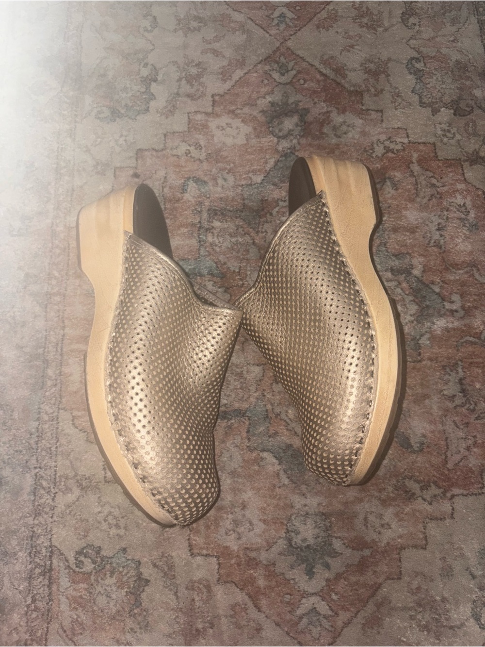 L.L. Bean Metallic Gold Perforated Leather Clogs